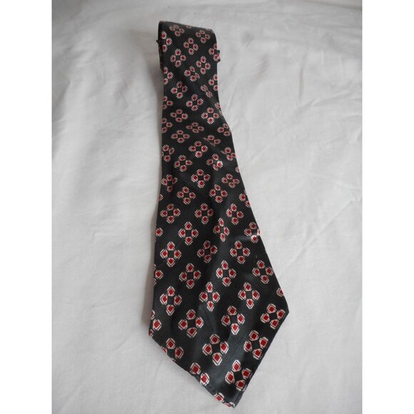 Vintage Black Red abstract square diamond pattern Tie necktie - Picture 1 of 2